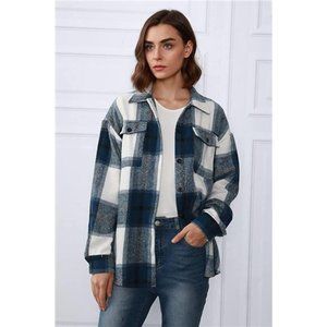 Casual Plaid Shacket Wool Blend Button Down Long Sleeve Fall Overshirt jacket